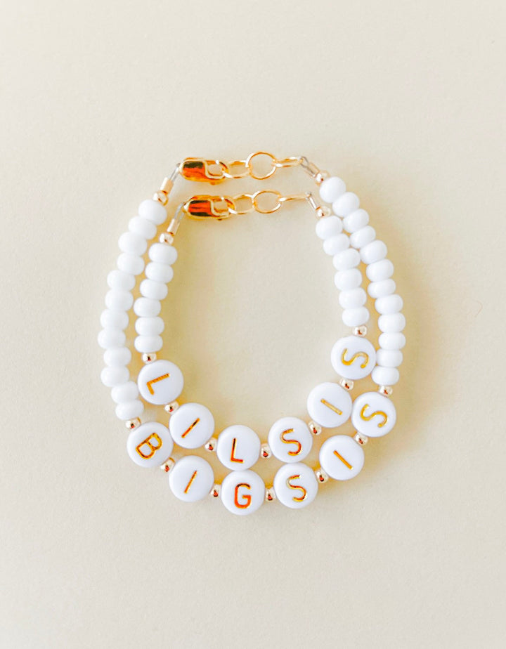 LiL Sis & Big Sis Bracelet Set – Personalized 14k Gold-Filled Name Bracelets, Hypoallergenic & Handmade